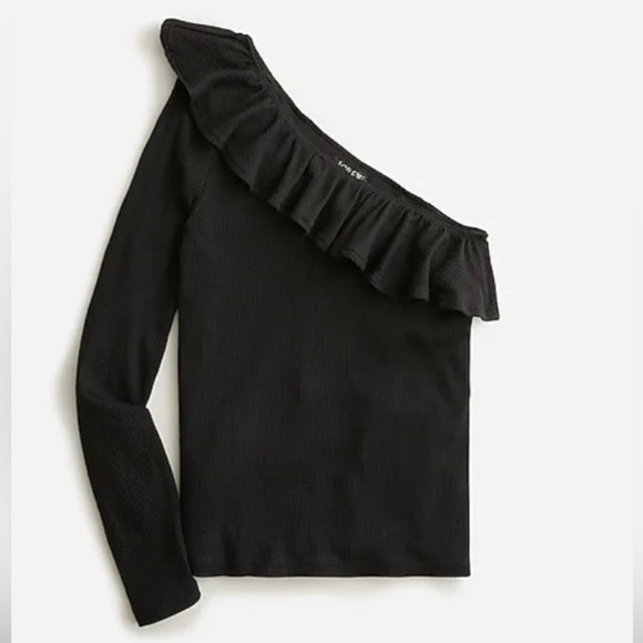 NWT J. Crew One-Shoulder Ruffleneck Top in Vintage Rib - Black - Picture 2 of 5